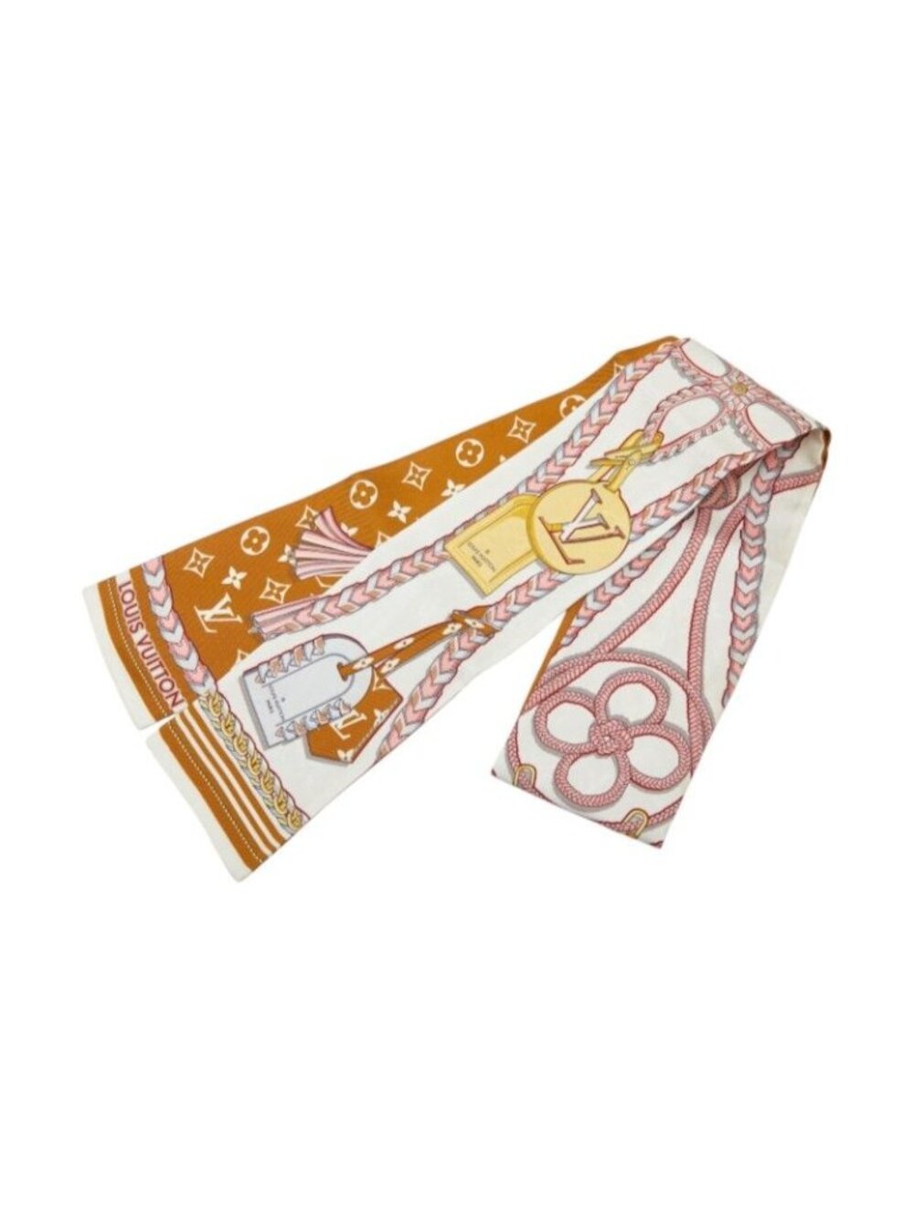 Louis Vuitton Monogram Bandeau Mix and Strap Scarf Narrow White Brown